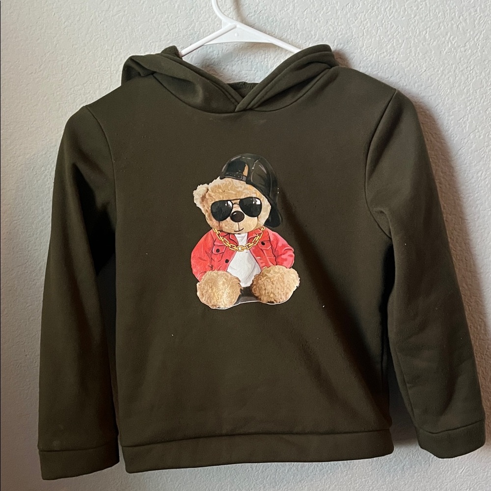 Kids Brown Hoodie with Bear Graphic